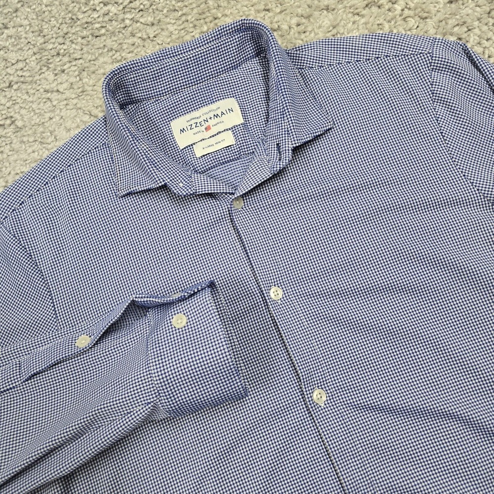 Mizzen+Main Mens Blue Check Stretch Button Up Shirt Size XL Business Casual